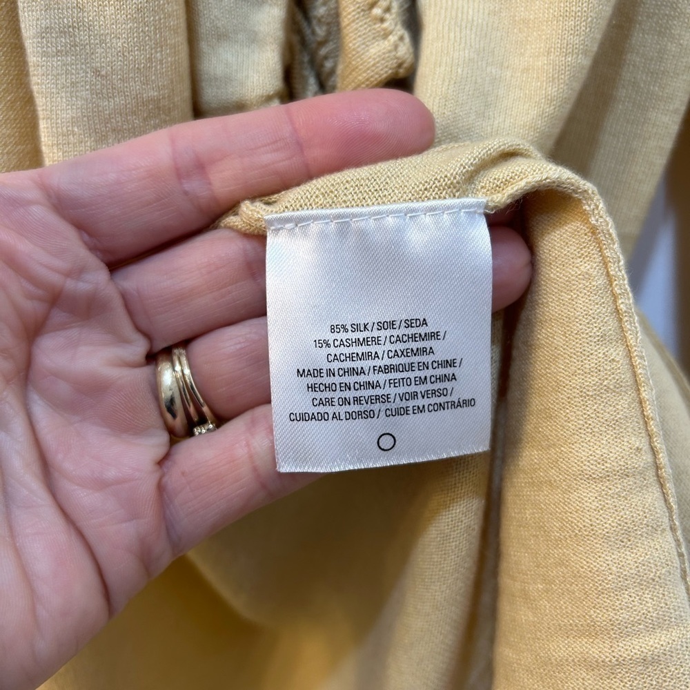Elie Tahari Silk Cashmere Blend Cardigan Golden Yellow Side Ruffle Preppy Hi Lo - Picture 8 of 8